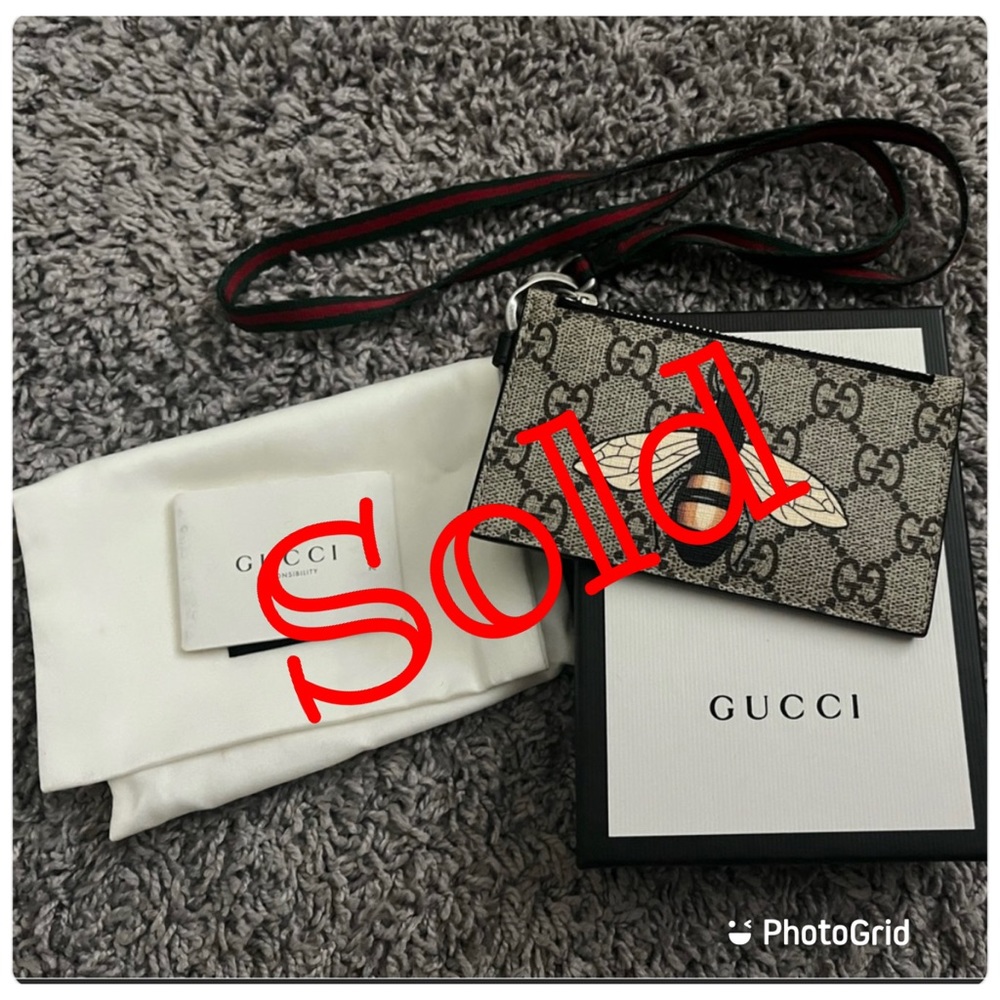 Gucci Bee card holder with strap